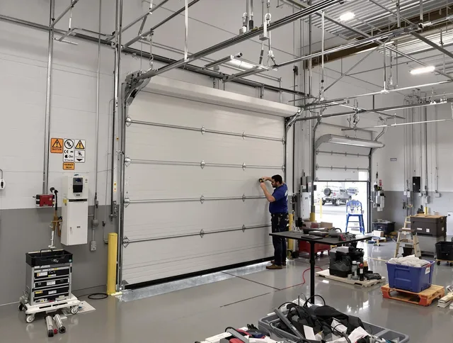 Commercial garage door repair being performed by South Euclid Garage Door Repair expert in South Euclid